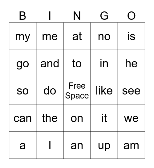 Unit 1 Sight Words Bingo Card