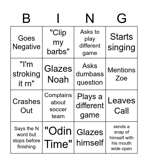 Dylan Bingo Card