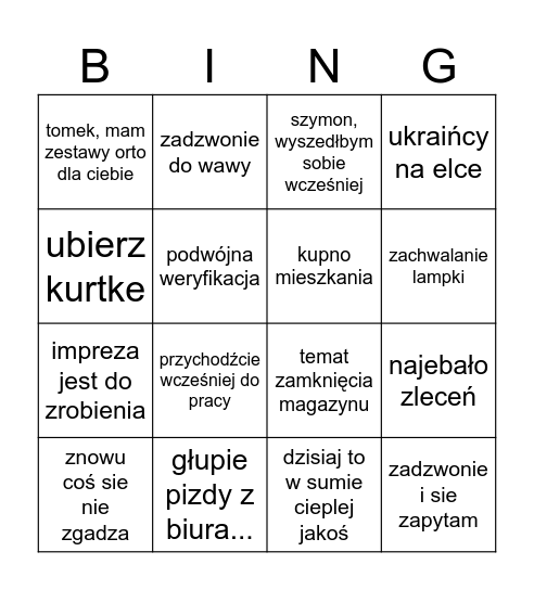 bingo damianowe Bingo Card