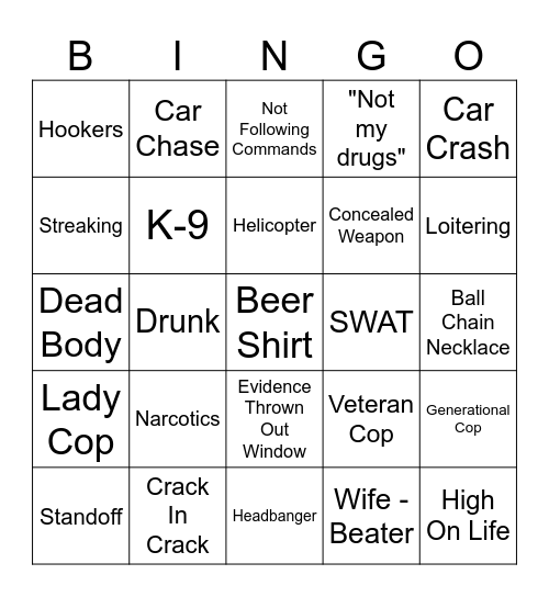 Cops Bingo Card
