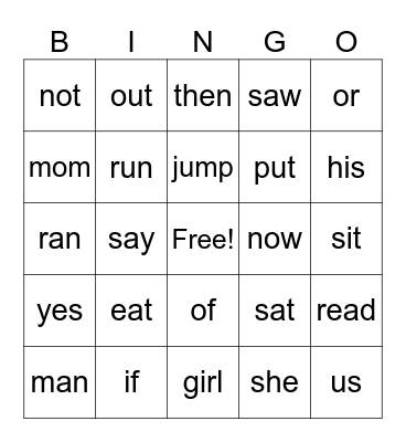 Unit 3 Sight Words Bingo Card