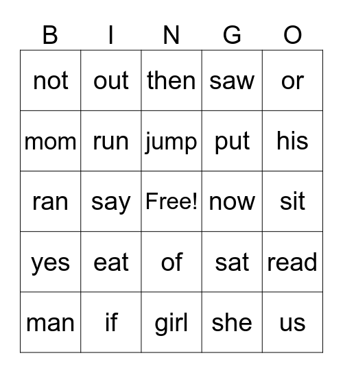 Unit 3 Sight Words Bingo Card