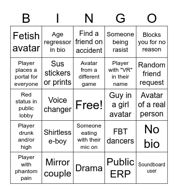 VRChat Bingo Card