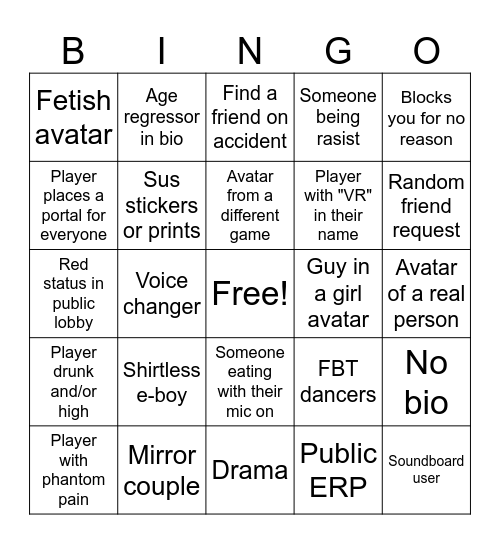 VRChat Bingo Card