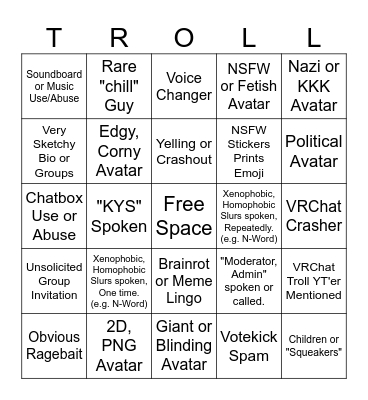 VRChat Public Instance Bingo Card