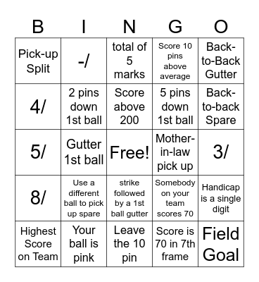 Bowling Bingo Card