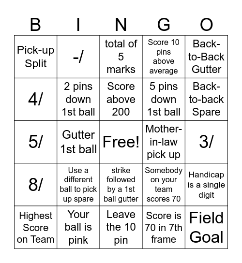 Bowling Bingo Card