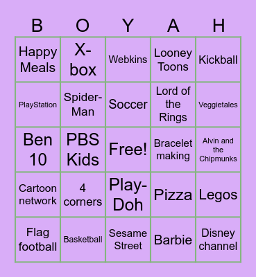 Childhood Nostalgia Bingo Card