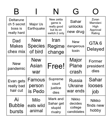 new year Bingo Card
