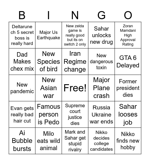 new year Bingo Card