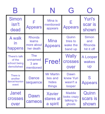 School Spirits Season 3 Afterlife Bingo Card