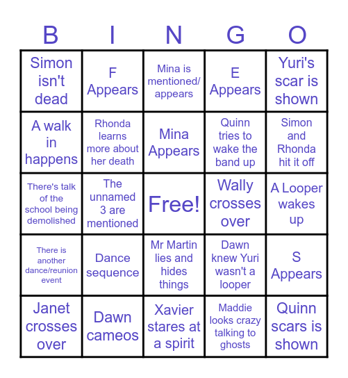 School Spirits Season 3 Afterlife Bingo Card