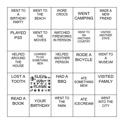 Summer Break Bingo Card