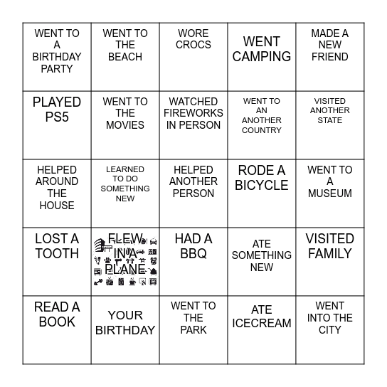 Summer Break Bingo Card