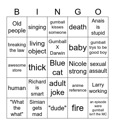 gumball Bingo Card