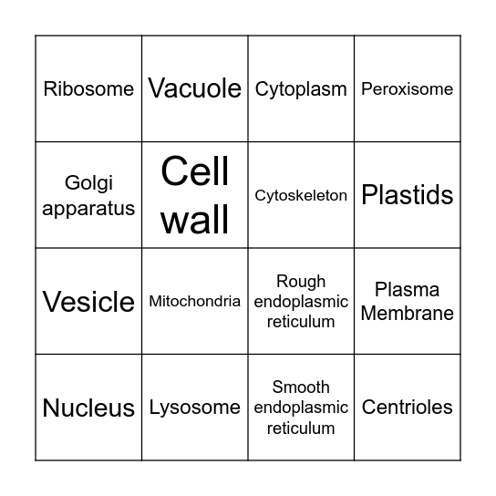 Cell Organelle Bingo Card