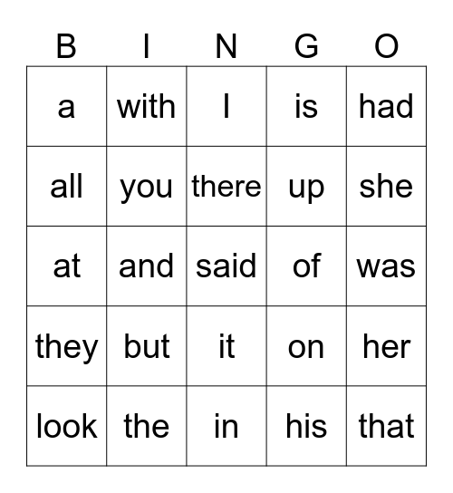 Dolch Sight Words List #1 Bingo Card