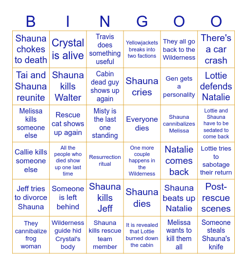 Yellowjackets Season 4 Bingo Card