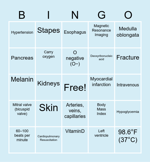 JCU Pre-Med Society Bingo Card