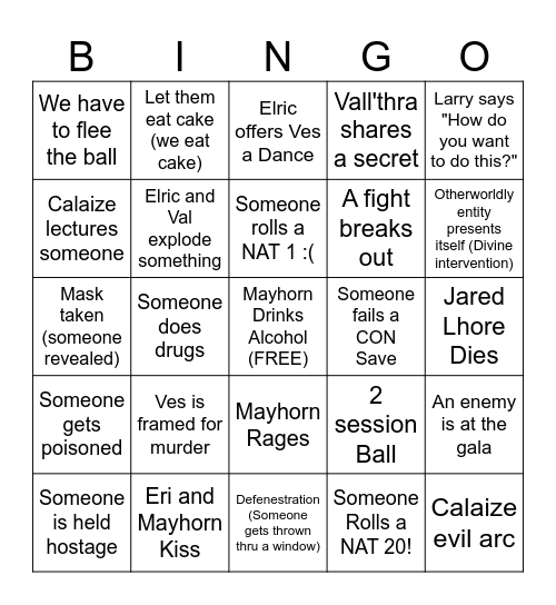 Masquerade Ball Bingo Card