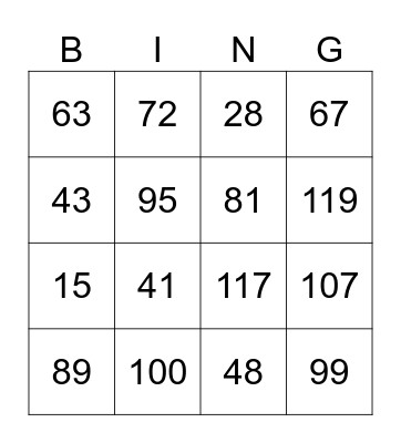 numeros Bingo Card