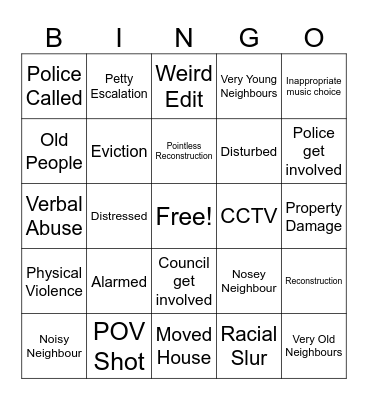 Nightmare Neighbours Bingo Card