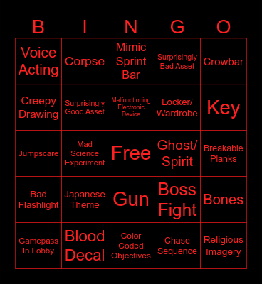 Bad Horror Bingo Card
