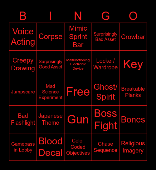 Bad Horror Bingo Card