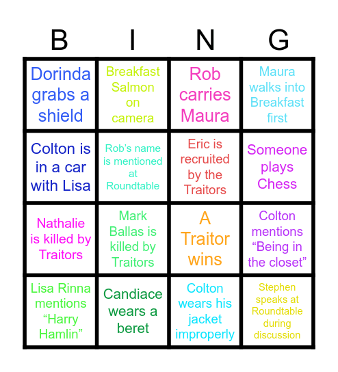 Traitors Bingo Card