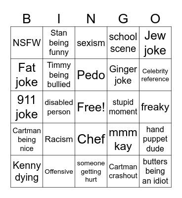 South Park Bingo Card
