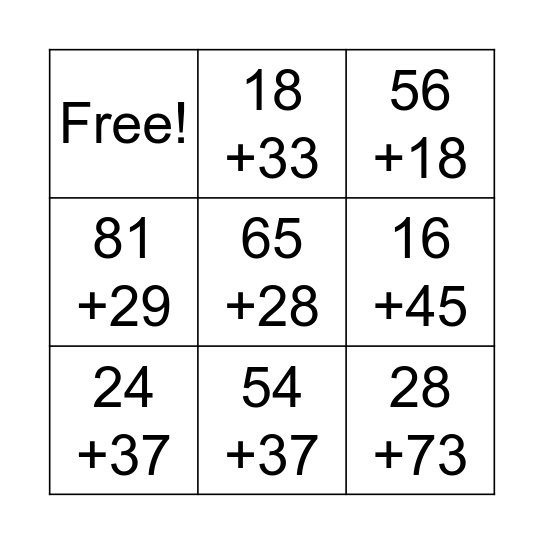 Addition with Regrouping Bingo Card