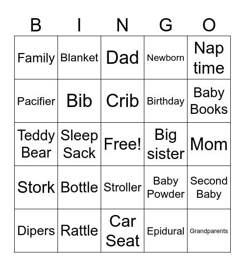 Baby Bingo Card