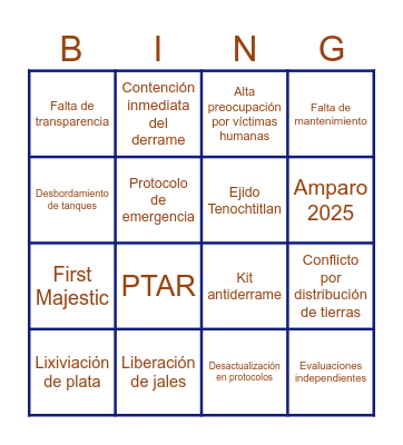 Caso contaminación de agua Bingo Card