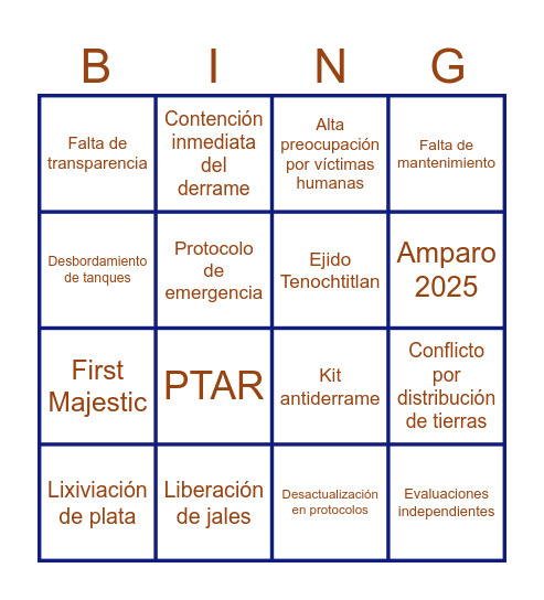 Caso contaminación de agua Bingo Card