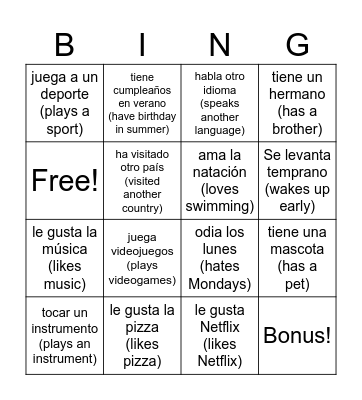 Todo sobre mi. Bingo Card