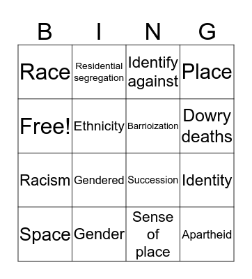 deBlij Chapter 5 Bingo Card
