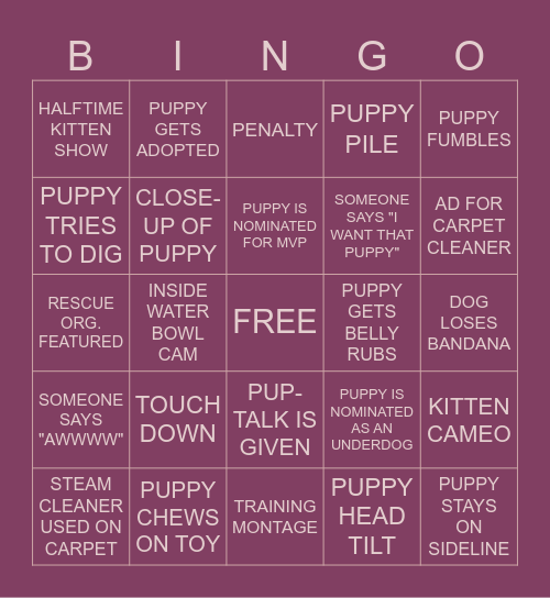 PUPPY BOWL BINGO Card