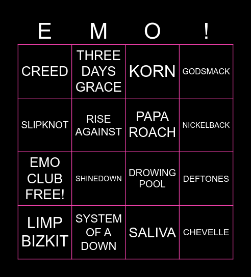 Dad Rock/Nu Metal Bingo Card
