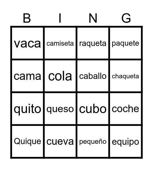 ca   co  cu   que   qui Bingo Card