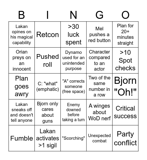 Invictus Bingo Card