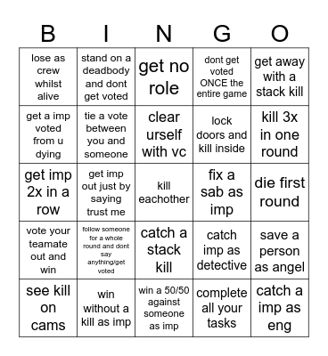 among us Bingo Card