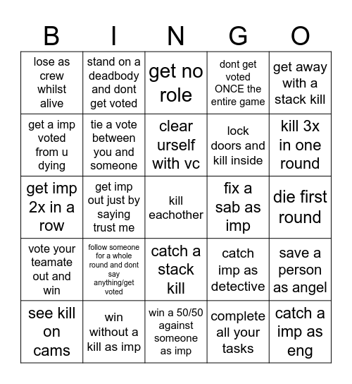 among us Bingo Card