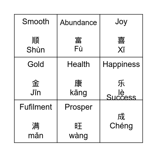 PROSPERITY BINGO Card