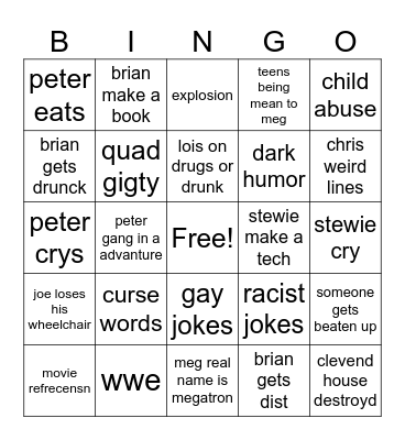 family guy bingo Card
