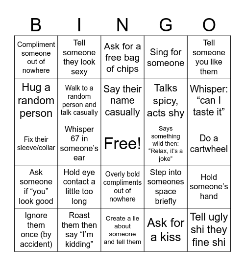 Friends choice bingo Card