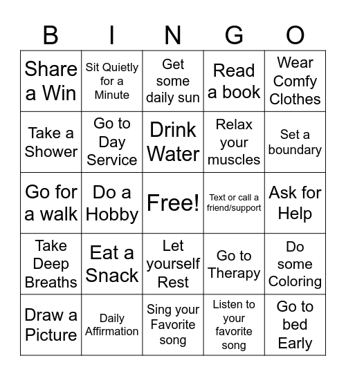 Self Care Bingo Card