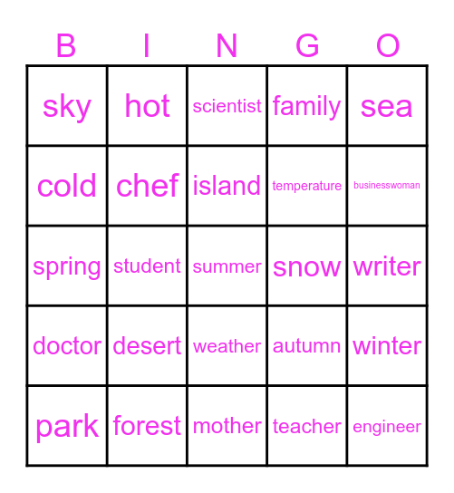Units 1 & 2 Bingo Card