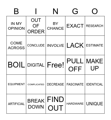 VOCABULARY BOIL Bingo Card
