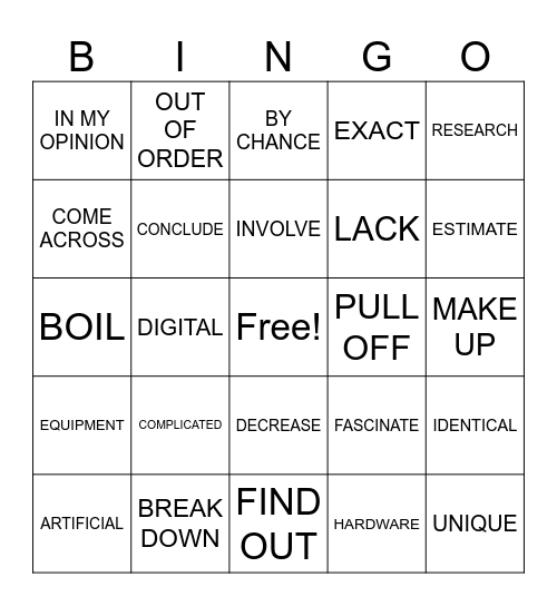 VOCABULARY BOIL Bingo Card