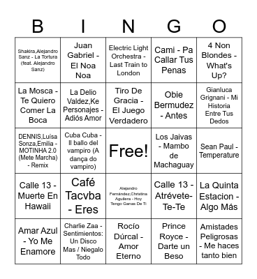 Bingo Musical Bingo Card